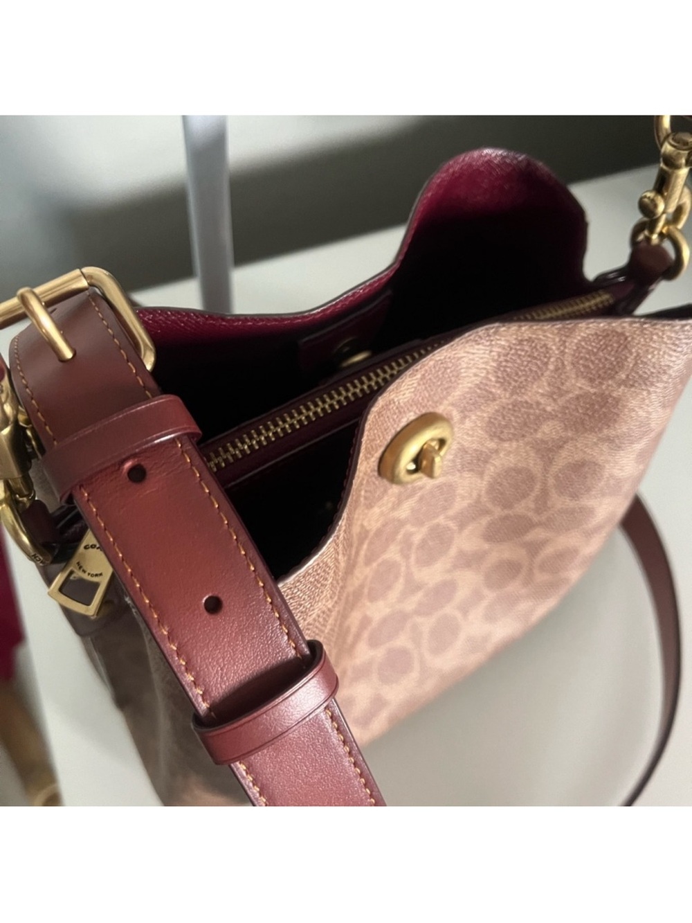 Coach Signature Canvas Shoulder Bag in Brown and Rust - Picture 2 of 10
